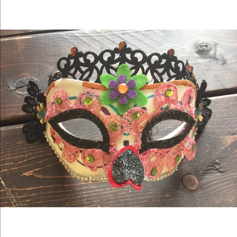 Venetian Masquerade Mask Lace Pink Black Jester